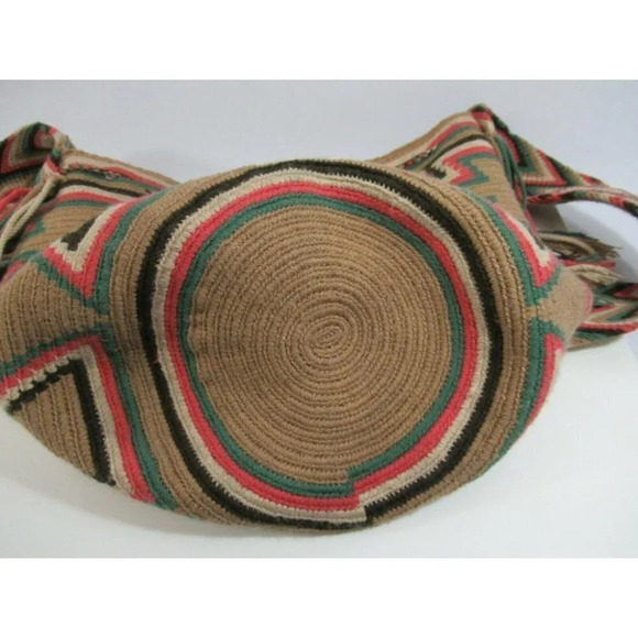 Wayúu Mochila Bag Woven Handbag Bucket with Shoulder Straps Colombian Pink Beige - Picture 6 of 9